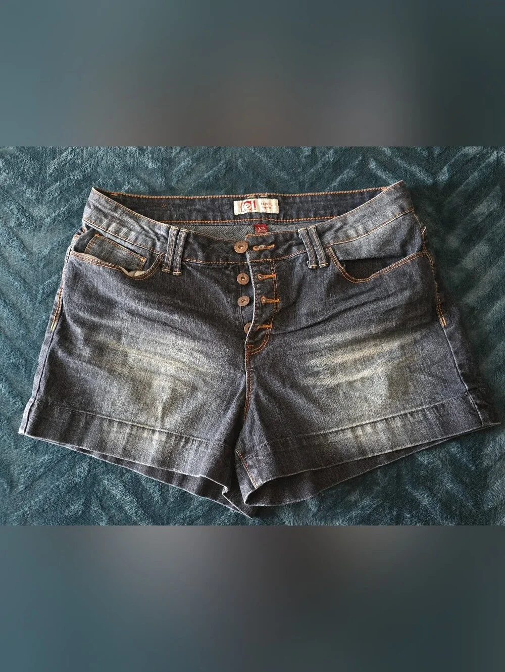 lei Women's Dark Blue Denim Jean Shorts with Button Fly